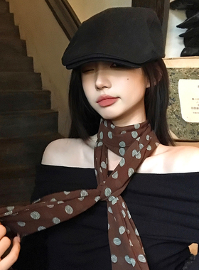 复古波点长条丝巾女春夏薄款系脖