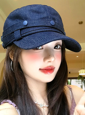 复古牛工装仔平顶马术帽子女款