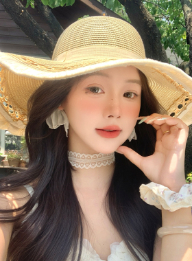 法式镂空包边大帽檐草帽女夏季