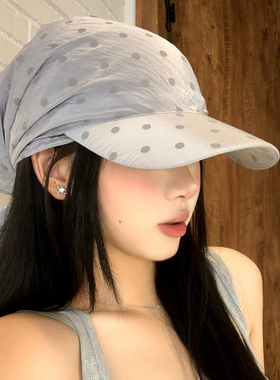 高级感灰色波点头巾帽女夏季薄款