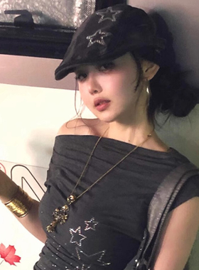 美式黑色星星牛仔前进帽女夏季