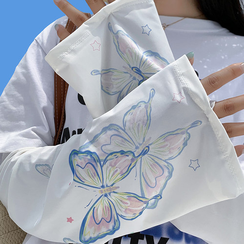 蝴蝶宽松冰丝大码防晒袖套女夏季骑行开车护手臂防紫外线百搭冰袖 - 图1