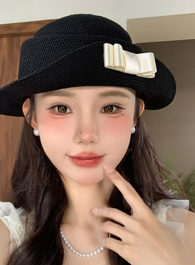法式赫本风蝴蝶结卷边礼帽高级感