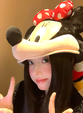 迪士尼正版可爱米妮玩偶毛绒帽