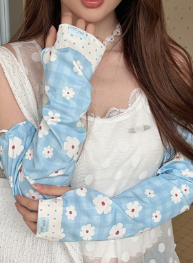 清新蓝色花朵宽松冰袖套袖女骑行