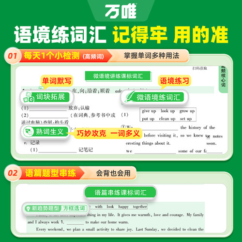2027版万唯中考英语词汇知识手册 七八九年级初中英语单词大全1500词千词百用全国版 初一初二初三复习资料工具书万维中考英语语法 - 图2