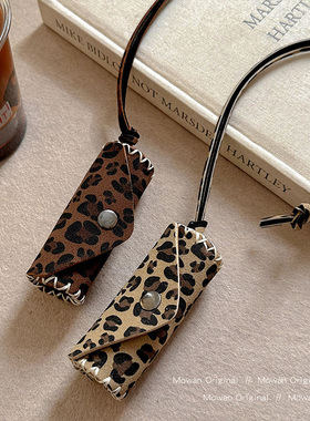 咖色豹纹信封长款项链