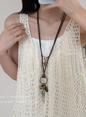 新中式长款羽毛吊坠项链