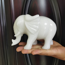 Natural white jade elephant water suction elephant jade rich and expensive jade elephant living room Xuanguan New house Residence Decoration Pendulum