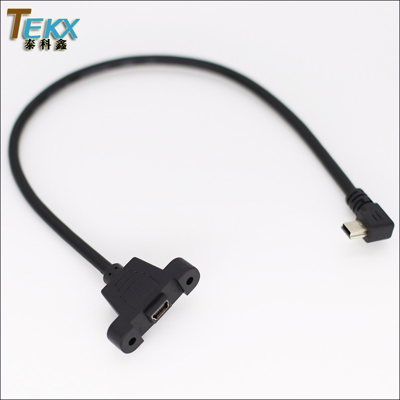 左弯 mini USB延长线 mini 5Pin USB公对母数据线带固定螺丝孔_虎窝淘