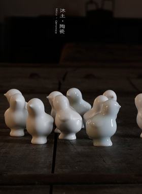 原创桌面生肖鸡沐土陶瓷摆件简约