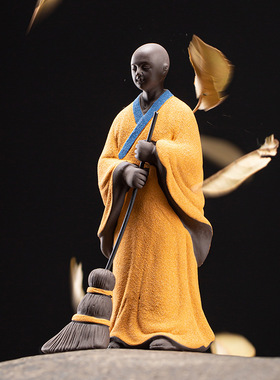 创意扫地僧陶瓷小和尚摆件中式书房办公室禅意桌面装饰工艺品摆设