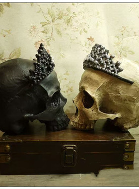 树脂骷髅头酒吧摆件人体动物骷颅头骨万圣节道具皇冠个性装饰品