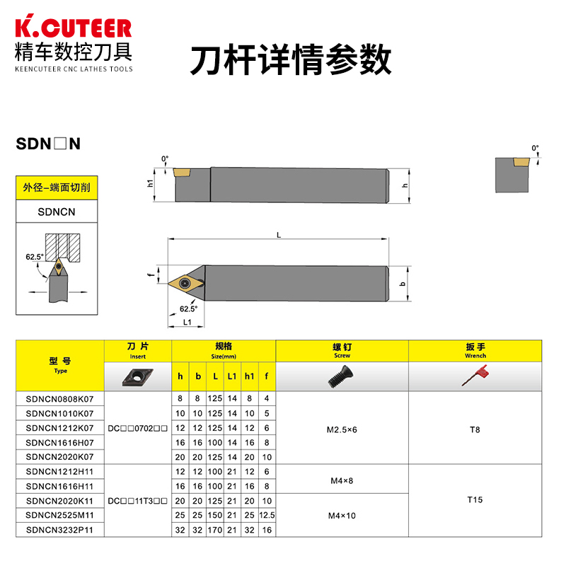 数控刀杆外圆车刀62.5度 SDNCN1212H07/1616H11/2020车床车刀杆-图2