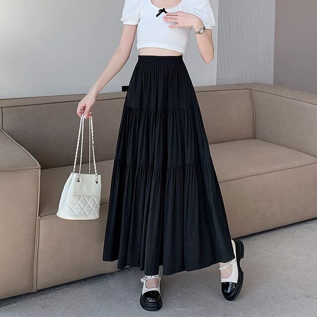 ສິ້ນ skirt cake ສໍາລັບແມ່ຍິງ 2025 summer ໃຫມ່ temperament ແອວສູງ slim pear-shaped ຮູບ A-line ຍາວ skirt ສີຂາວ