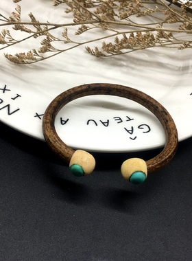 西藏无节鸡血藤镶嵌绿松石木手镯