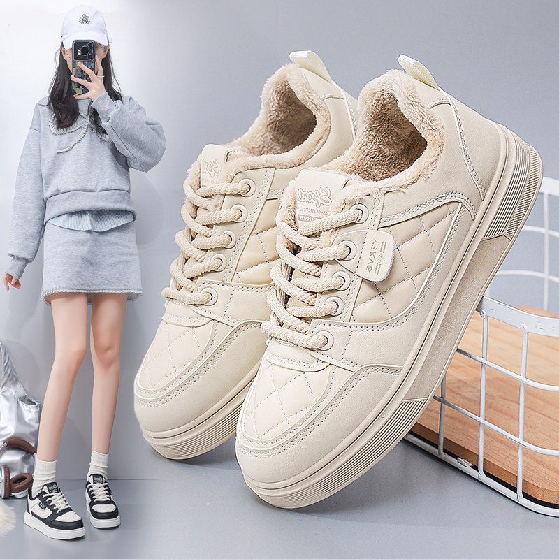 加绒小白鞋女2025冬季新款爆款时尚板鞋厚底洋气学生软底百搭棉鞋,淘宝优惠券,粉丝福利购,淘宝优惠卷