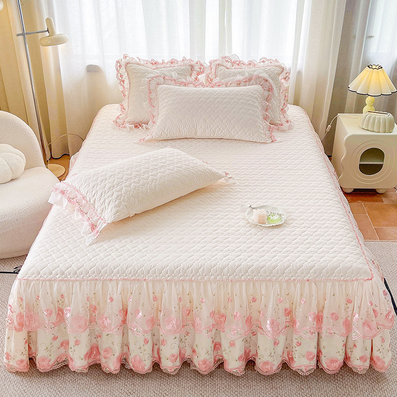 韩式A类珍珠棉单件夹棉床裙款公主风蕾丝花边防滑遮丑床罩三件套,淘宝优惠券,粉丝福利购,淘宝优惠卷