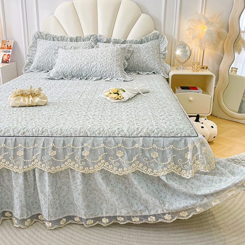 全棉夹棉床裙单件田园风小碎花蕾丝花边床单保护套纯棉床罩三件套,淘宝优惠券,粉丝福利购,淘宝优惠卷