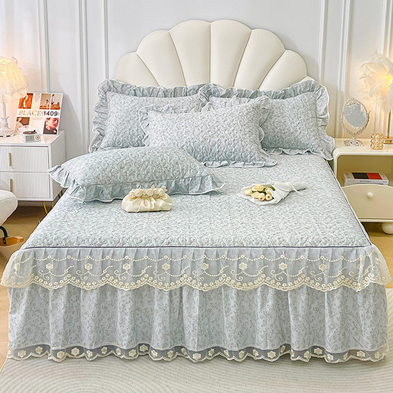 全棉夹棉床裙单件田园风小碎花蕾丝花边床单保护套纯棉床罩三件套,淘宝优惠券,粉丝福利购,淘宝优惠卷