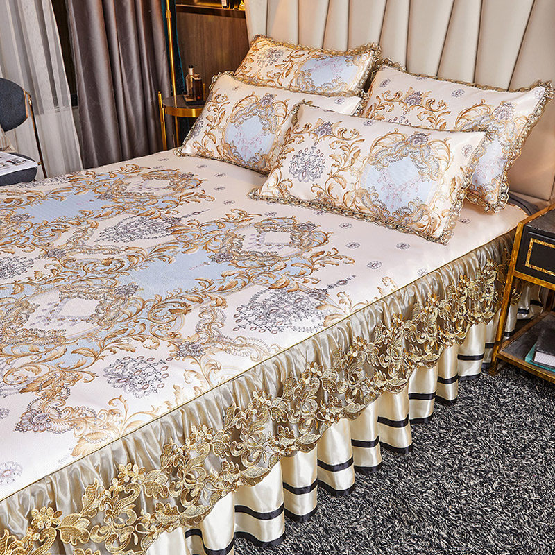 夏季欧式冰丝凉席三件套床裙款席子 幸福驿站家纺冰丝席