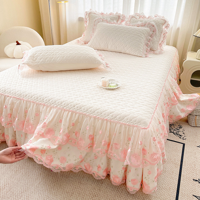 韩式A类珍珠棉单件夹棉床裙款公主风蕾丝花边防滑遮丑床罩三件套,淘宝优惠券,粉丝福利购,淘宝优惠卷