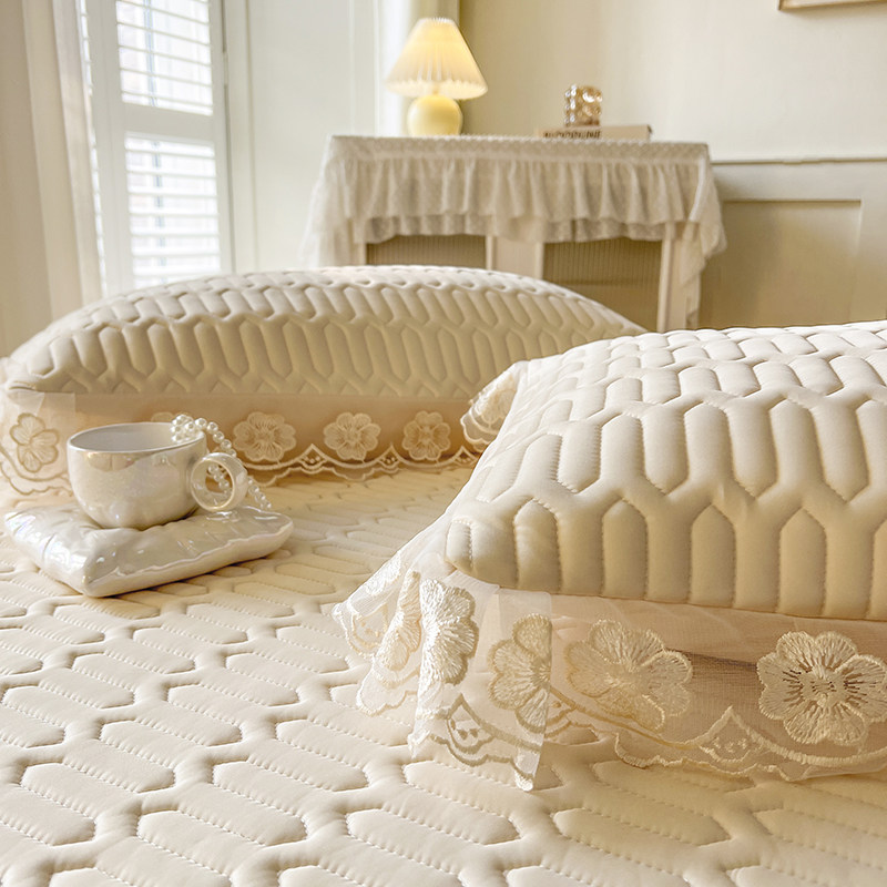 夏天乳胶冰丝凉席床裙款三件套纯色蕾丝边公主风可水洗空调软席子,淘宝优惠券,粉丝福利购,淘宝优惠卷