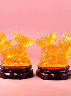 祥安灵阁吉凤麟富琉璃摆件2026马年西南方位吉祥物破财位摆设一对