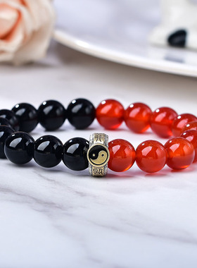 道家饰品太极九字真言黑水晶s925