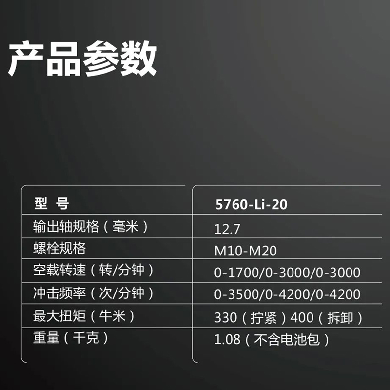 大有20V无刷锂电动冲击扳手5760桥架大友工具外架子木工汽修风炮 - 图2