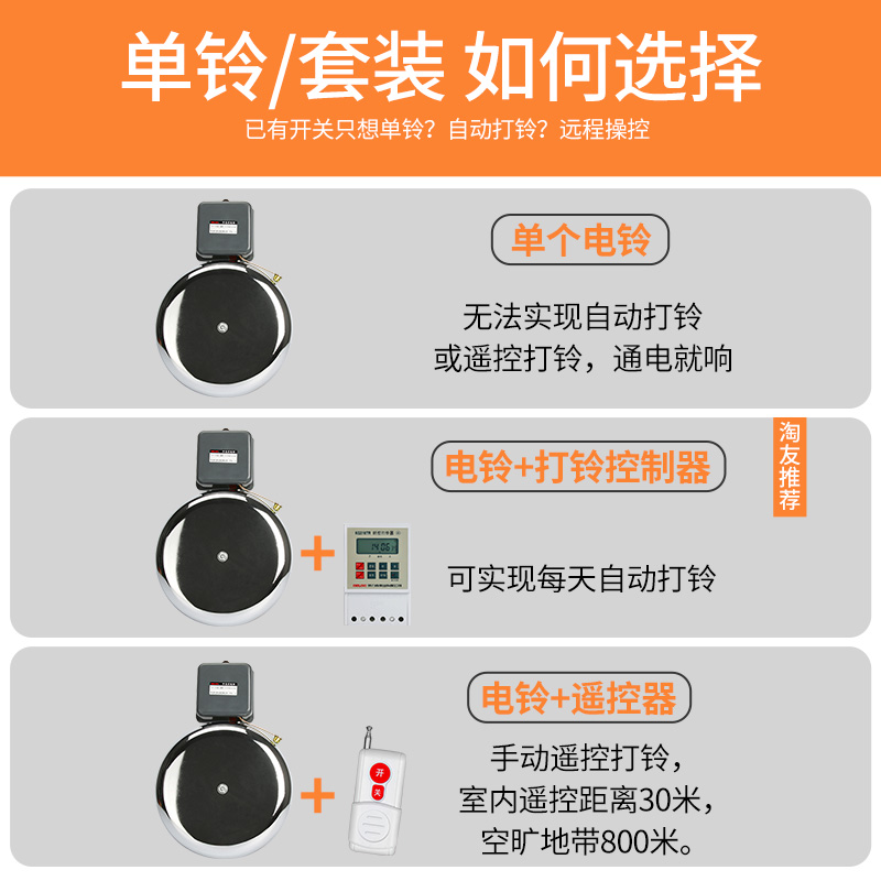 德力西电铃220V远距离无线遥控工厂上下班课学校外击手动打铃铛器 - 图2