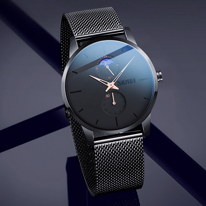 时刻美男士机械超薄简约防水石英表 skmei博之轮国产腕表