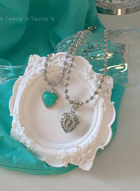 复古少女心蓝绿锁骨链