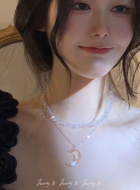 甜嗯串珠闪耀透明项链百搭叠戴