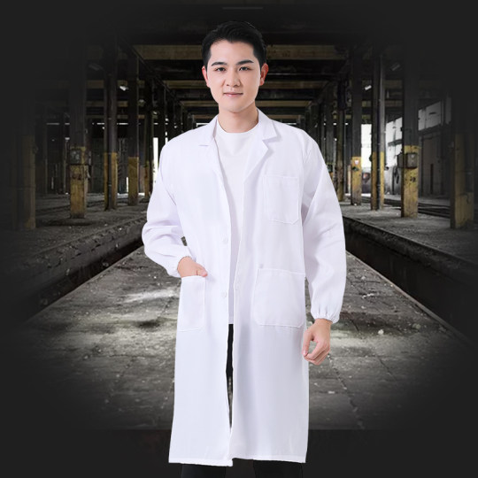 白色劳保大褂男长袖工作服长款车间运输汽修机械食品养殖防尘罩衣