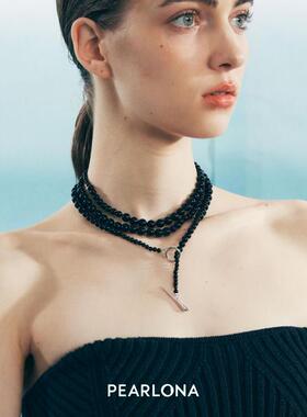 海螺复兴黑玛瑙圆珠渐变银色海螺OT扣多种戴法长毛衣链