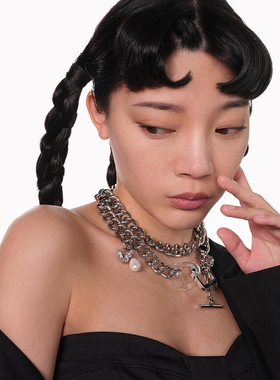 联名款超粗古巴链猫头珍珠吊坠