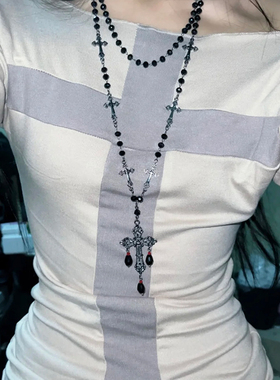暗黑哥特风十字架长款项链