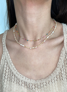 彩色串珠贝壳叠戴项链