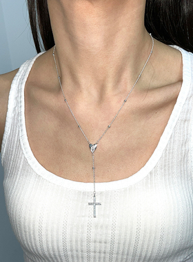 简约百搭爱心锆石十字架项链