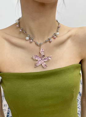 浪漫氛围感花朵珍珠项链