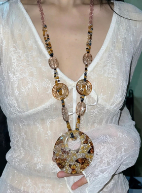 涩谷辣妹长款豹纹项链