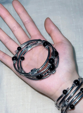 波西米亚风黑曜石手镯