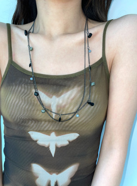 欧美复古彩色石头多种戴法项链