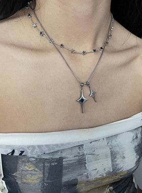 辣妹吊坠银色锆石钛钢锁骨链情侣
