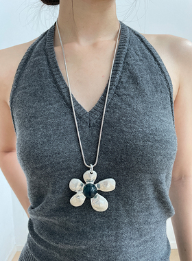 复古做旧银色花朵长款项链