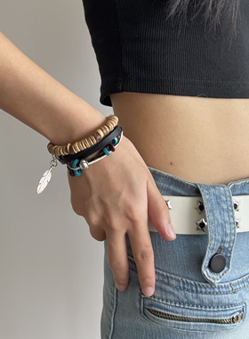 情侣pu皮民族风多层叠戴皮手环