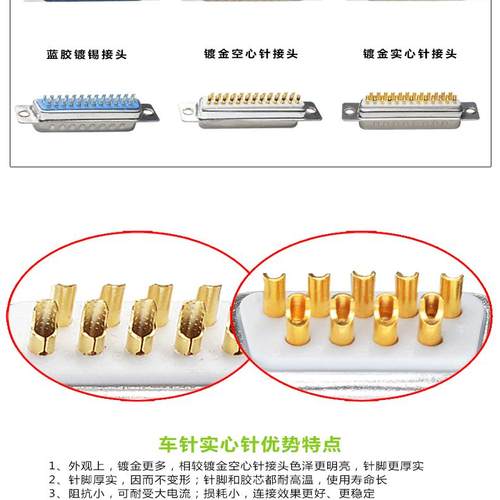 DB25焊线外壳 金属外壳 2排25针/芯孔接头DR25并口电脑镀金接插头 - 图3