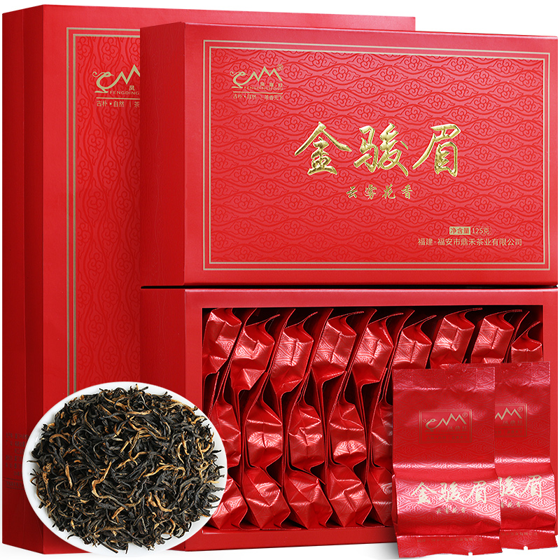 凤鼎红茶叶旗舰店买一送三金骏眉红茶茶叶散装浓香型金俊眉袋装凤鼎红礼盒装共500g0