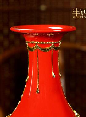 中国红双龙戏珠漆线雕客厅工艺品